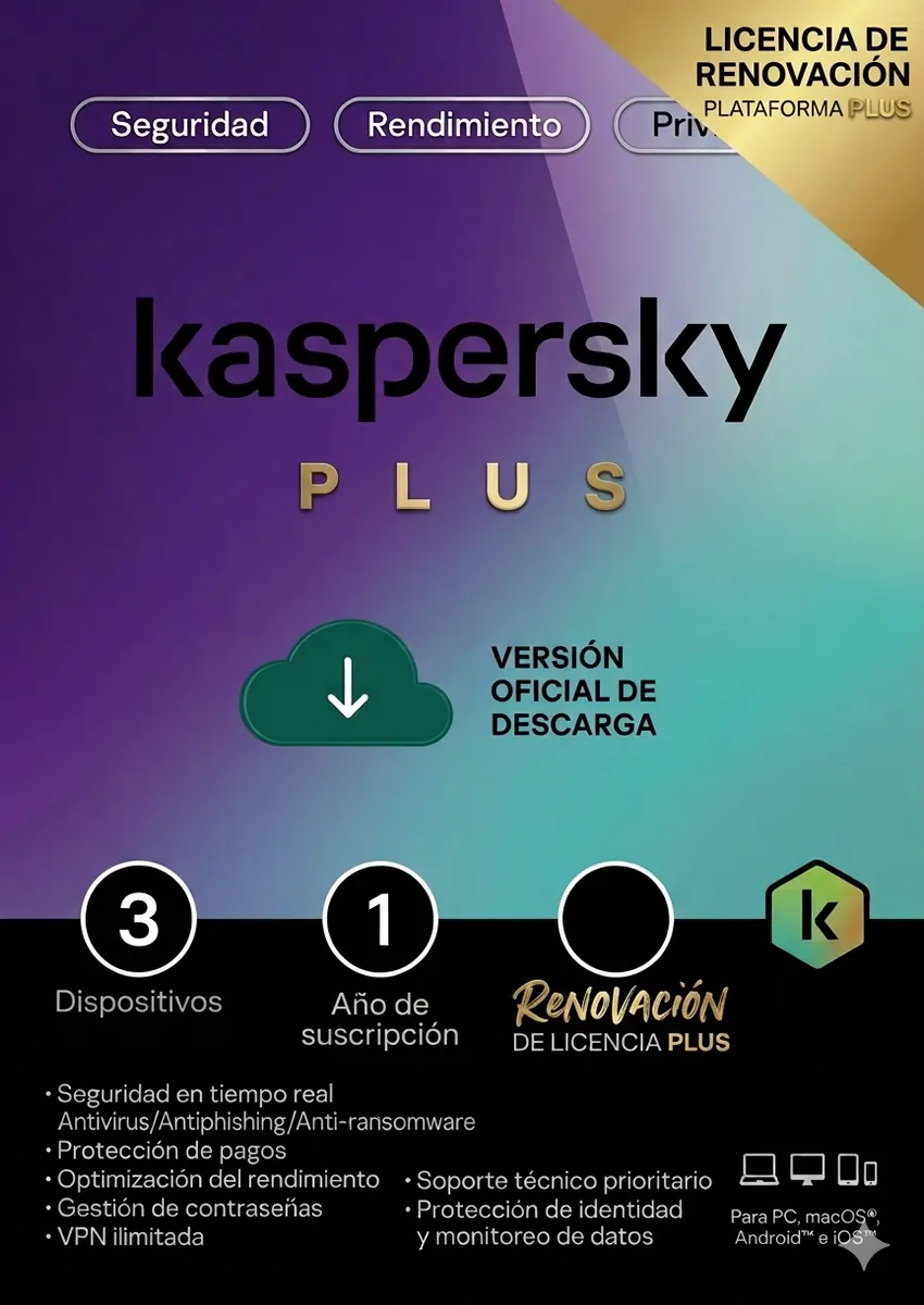 RENOVACION LICENCIA KASPERSKY PLUS 3 USUARIOS (12 MESES)