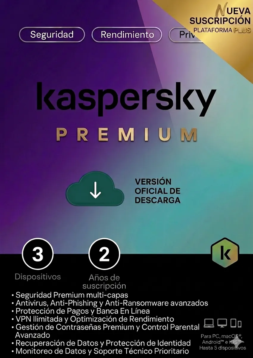 LICENCIA KASPERSKY PREMIUM 3 USUARIOS (24 MESES)