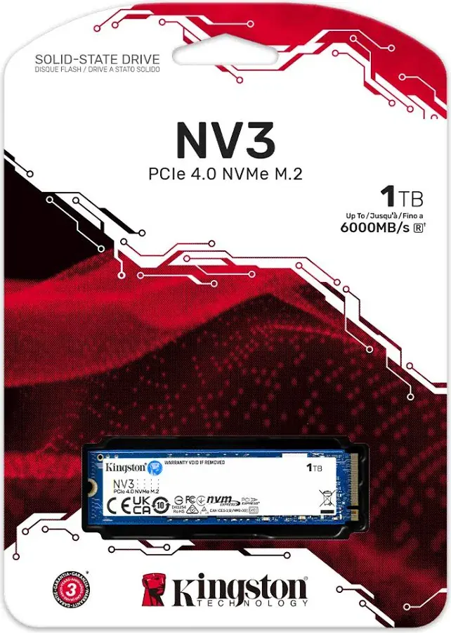 DISCO DE ESTADO SOLIDO KINGSTON NV3 1000GB – M.2 PCI EXPRESS NVME GEN 4X4 – LECTURA 6.000 MB/S – ESCRITURA 4.000 MB/S