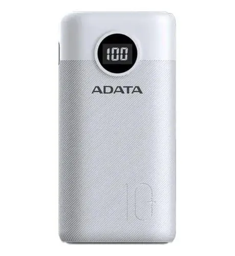 POWER BANK ADATA P10000QCD – CARGA RAPIDA – 10000MAH – 2 PUERTOS USB – 1 TIPO C – PANTALLA INDICADORA DE CARGA – BLANCA