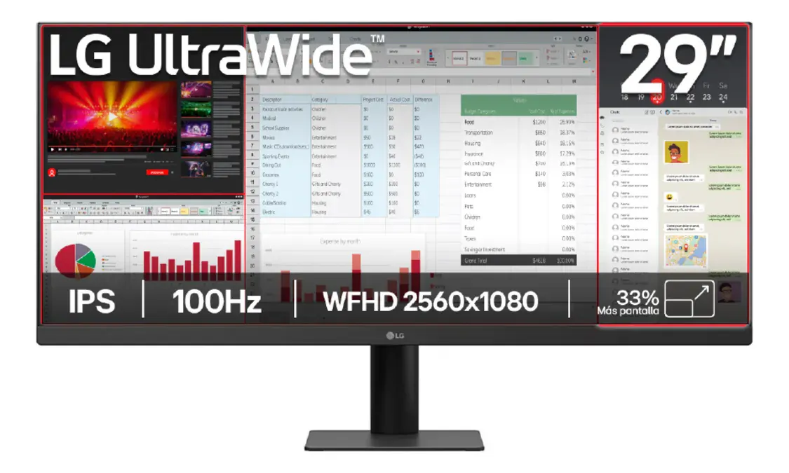 MONITOR LG 29″ 29U511A-B – PANEL IPS – HDMI – DISPLAY PORT – WFHD – ULTRAWIDE – 2560 x 1080 – 100HZ – 5MS