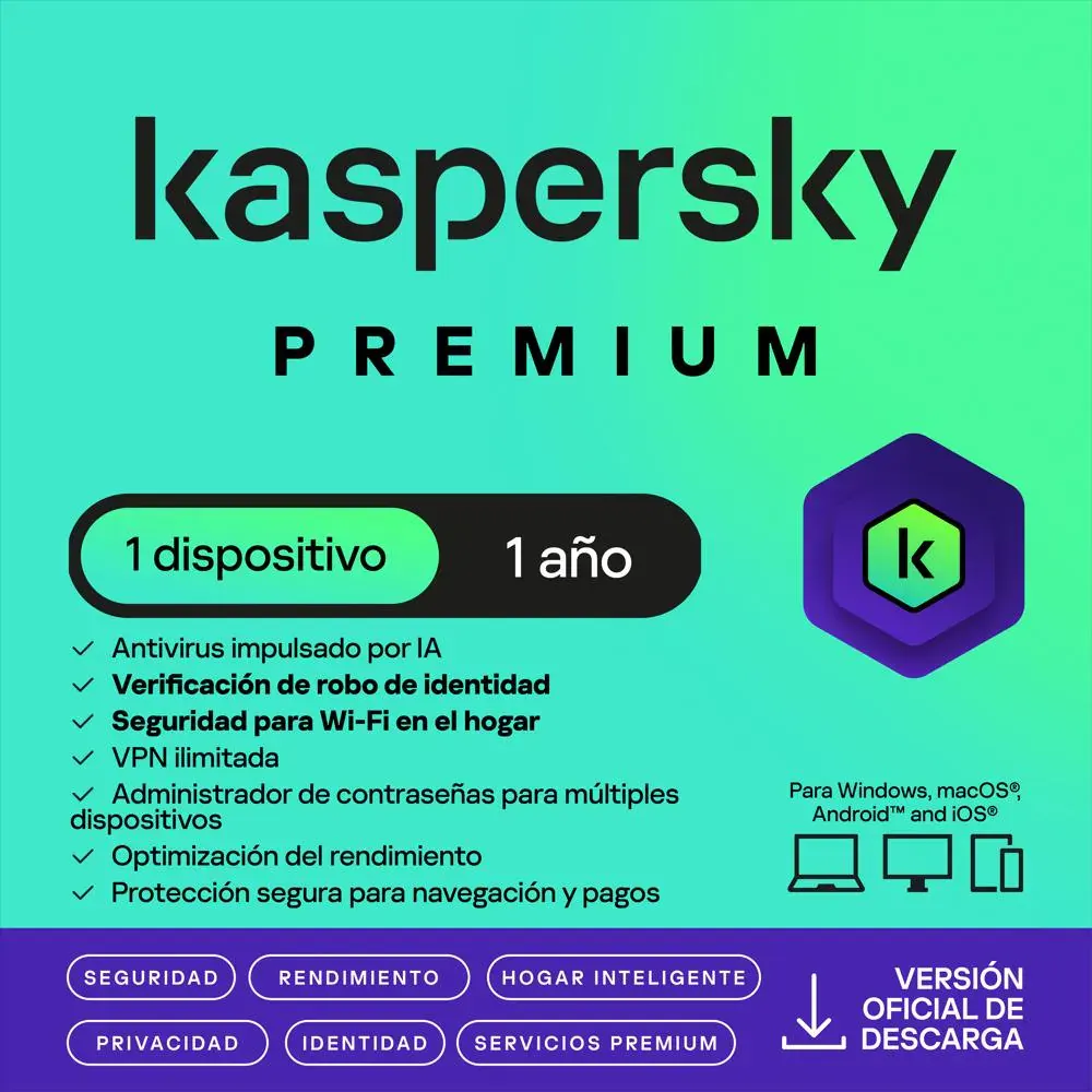 KASPERSKY PREMIUM MOBILE ANDROID – IOS – 1 DISPOSITIVO – 12 MESES