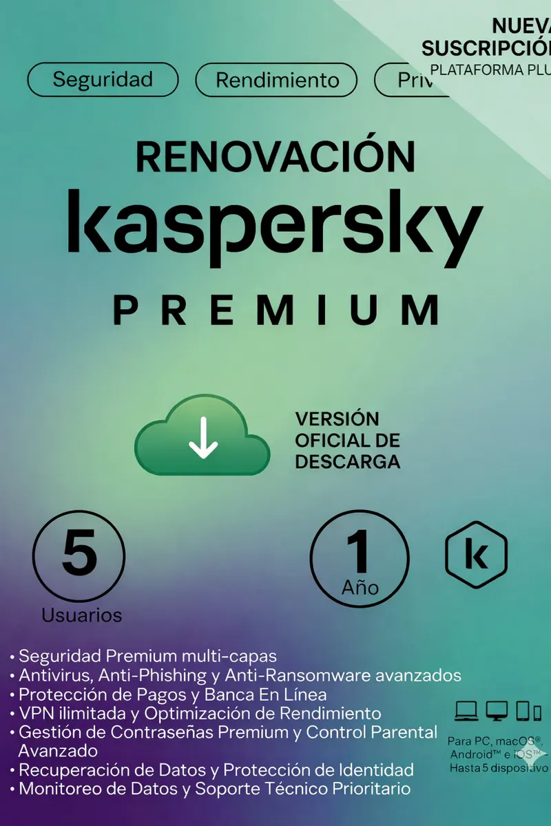 RENOVACION LICENCIA KASPERSKY PREMIUM 5 USUARIOS (12 MESES)